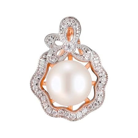 Золотая подвеска с жемчугом и фианитами с родированием