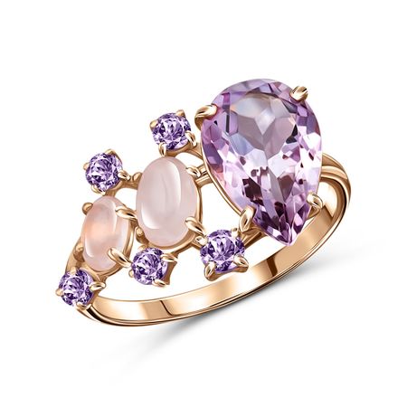 Золотое кольцо с кварцем и аметистами розовый кварц и аметист точечная палочка аiercrystal