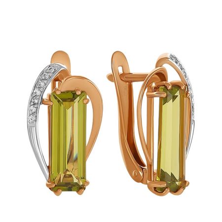 Золотые серьги с кристаллами и фианитами с родированием