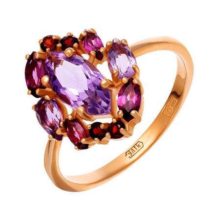Золотое кольцо с аметистом и родолитом с гранатом