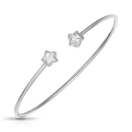 Серебряный жесткий браслет Звезда с фианитами и родированием светодиодная звезда для елки navidad natal noel