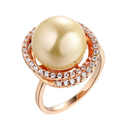 Серебряное кольцо с жемчугом и фианитами с позолотой