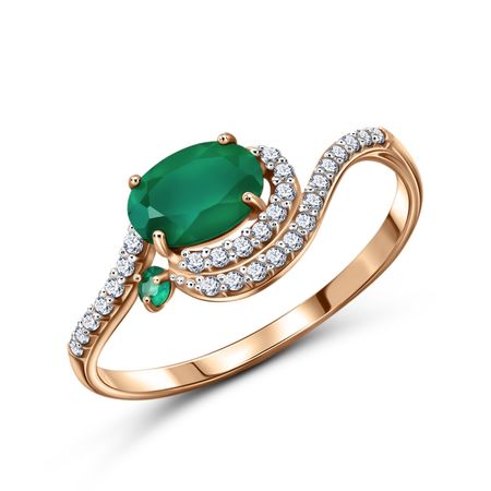 Золотое кольцо с агатами и фианитами с родированием