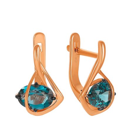 Золотые серьги с London топазами с черным родированием