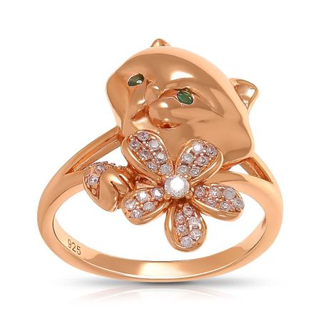 Кольцо Кошка с цветком из серебра с фианитами миниатюрная кошка из смолы moonbiffy