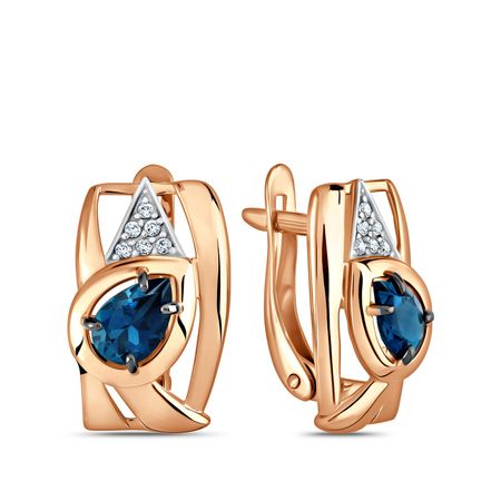 Золотые серьги с London топазами и фианитами