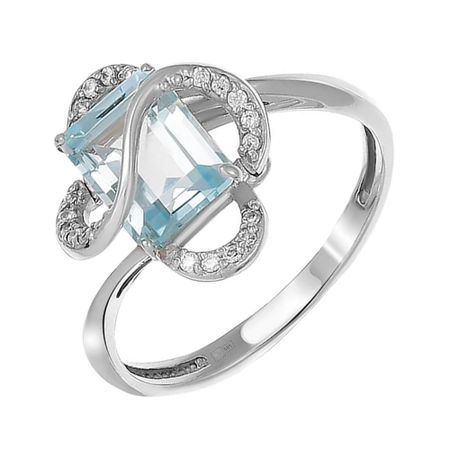 Кольцо из белого золота с топазом и фианитами кри ная пирамида из белого кварца