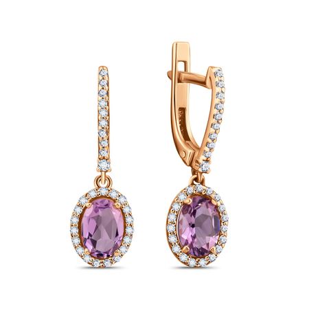 Золотые серьги с аметистами и фианитами