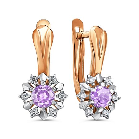 Золотые серьги с аметистами и фианитами