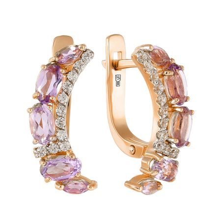 Золотые серьги с аметистами и фианитами