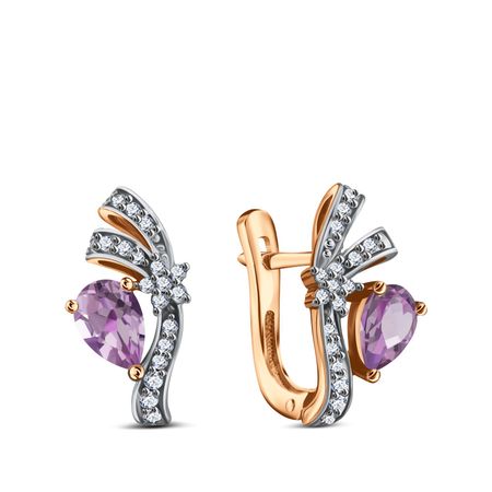 Золотые серьги с аметистами и фианитами
