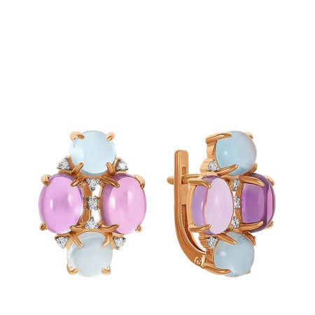 Серьги из золота с аметистами, топазами и фианитами