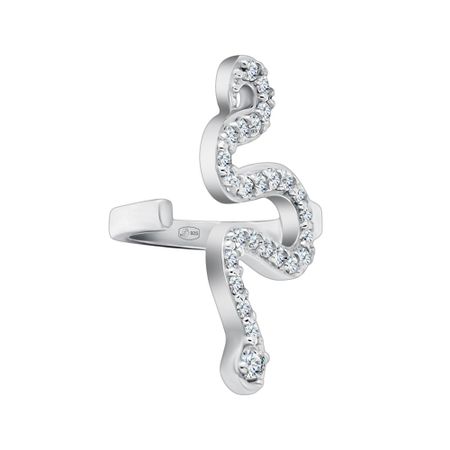 Серебряная серьга с фианитами и родированием