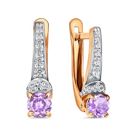 Золотые серьги с аметистами и фианитами