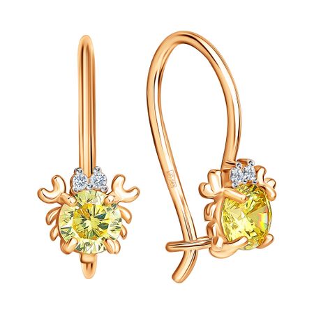 Золотые детские серьги Краб со шпинелью нано и фианитами