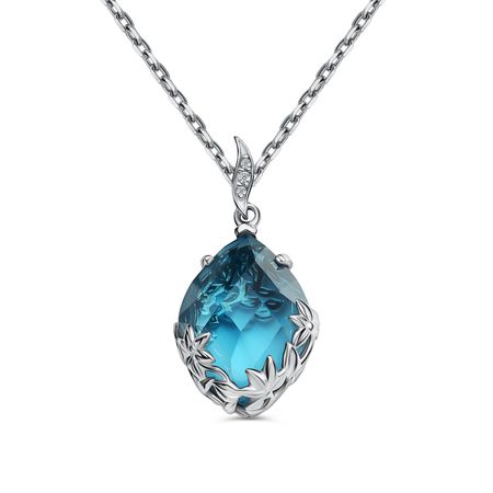 Серебряная подвеска с турмалином и фианитами с родированием