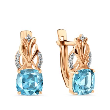 Золотые серьги с топазом и фианитами