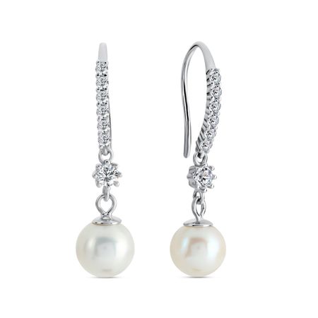 Серебряные серьги с жемчугом и фианитами