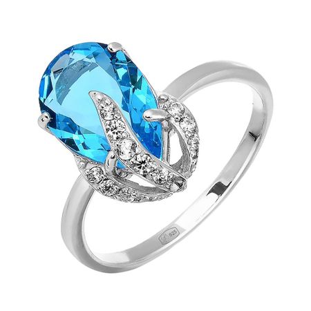 Кольцо из серебра с ювелирными кристаллами и фианитами