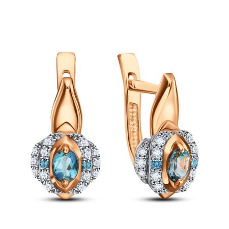 Золотые серьги с London топазами и фианитами