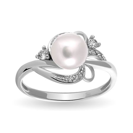 Кольцо из серебра с жемчугом и фианитами