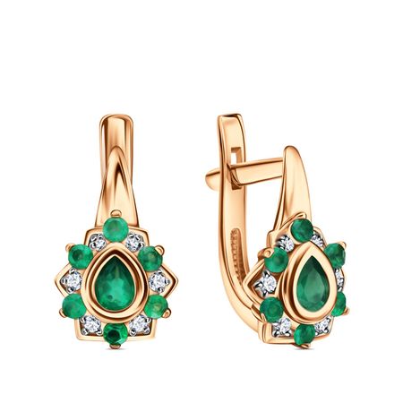 Золотые серьги с агатами и фианитами