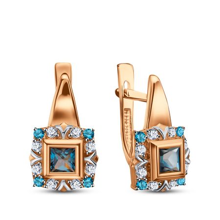 Золотые серьги с London топазами и фианитами
