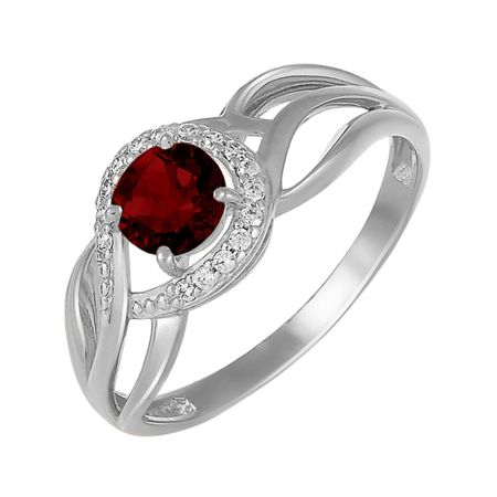 Серебряное кольцо с ювелирным кристаллом и фианитами с родированием