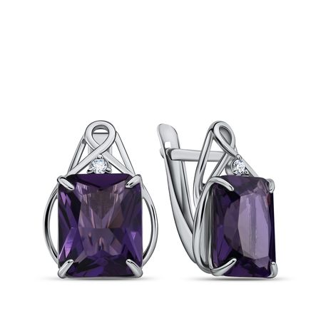 Серебряные серьги с аметистами и фианитами