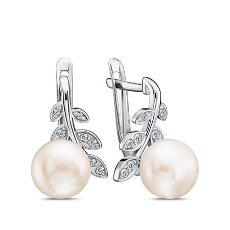 Серебряные серьги с жемчугом и фианитами