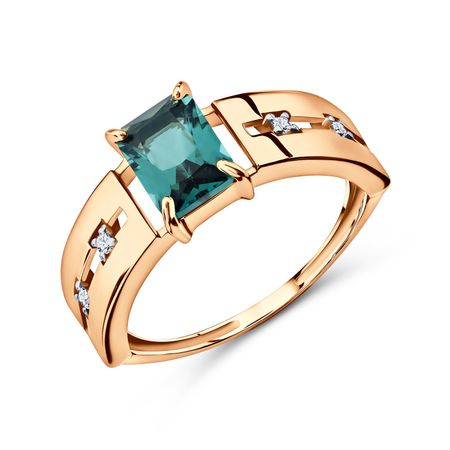 Золотое кольцо с кварцем и фианитами