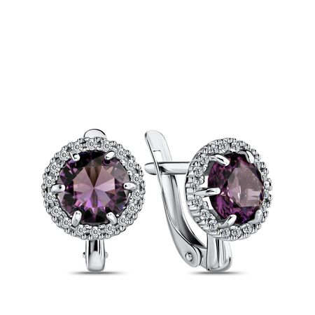 Серебряные серьги с аметистами и фианитами