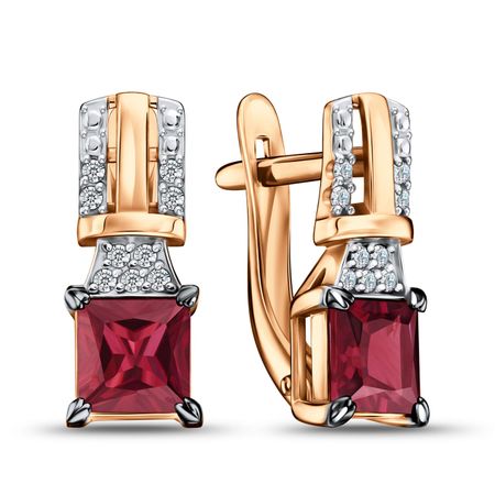 Золотые серьги с родолитами и фианитами