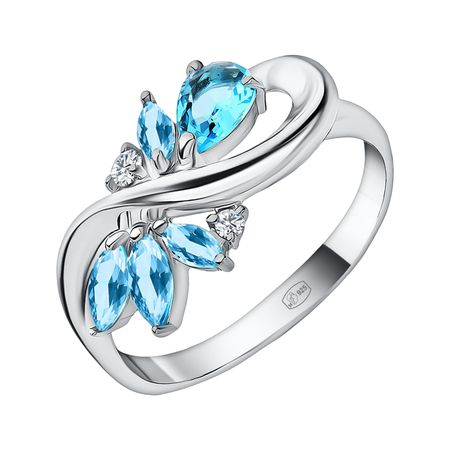 Серебряное кольцо с ювелирным кристаллом и фианитами с родированием