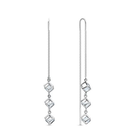 Серебряные серьги с фианитами и родированием