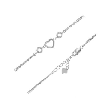 Серебряный браслет Сердце с фианитами и родированием