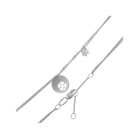 Серебряный браслет на ногу Клевер с родированием