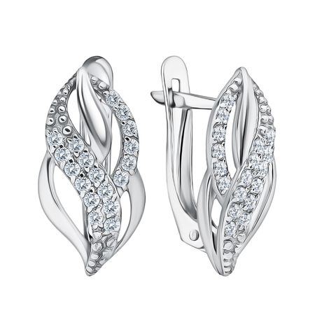 Серебряные серьги с фианитами и родированием