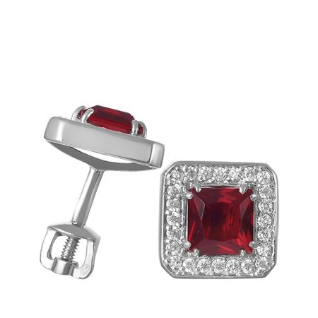 Серьги-пусеты из серебра с рубинами и фианитами