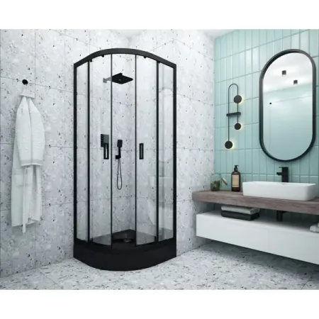 Душевая ширма Apart Black Метакам 1/4 круга 80x80x185см цвет профиля черный раздвижная стекло 4мм прозрачное т гайки ymax для алюминиевого профиля m3 m8