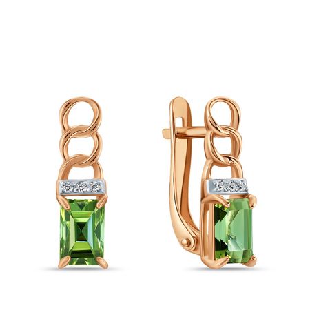 Золотые серьги с хризолитами и фианитами