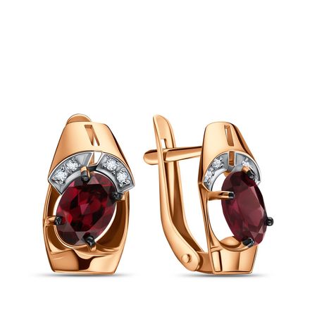 Золотые серьги с родолитами и фианитами