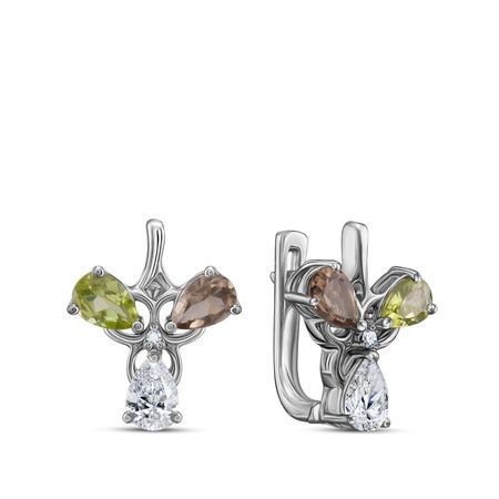 Серебряные серьги с фианитами и родированием