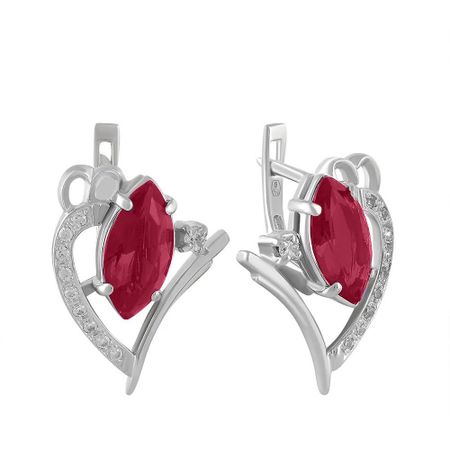 Серебряные серьги с рубинами и фианитами с родированием