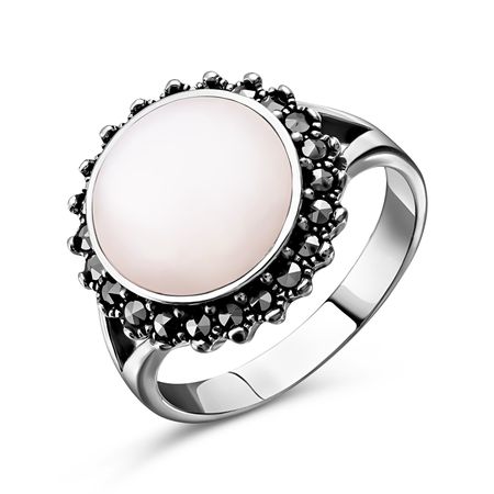 Серебряное кольцо с марказитами и перламутром с чернением