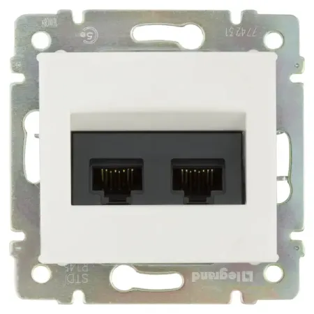 Розетка компьютерная двойная RJ45 категория 5e UTP - Legrand Valena - с захватами - белый