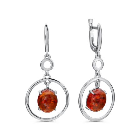 Серебряные серьги с янтарем и родированием серебряные серьги квадрат с родированием