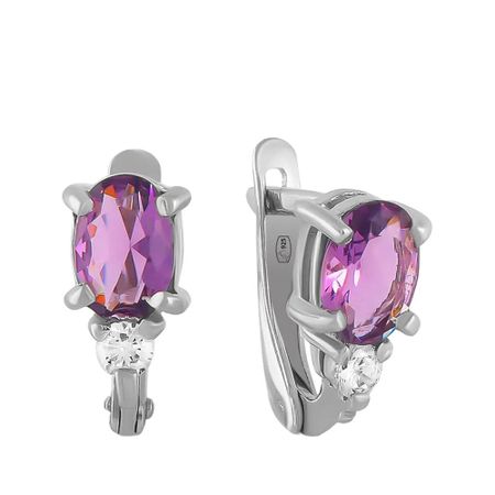 Серебряные серьги с аметистами и фианитами с родированием