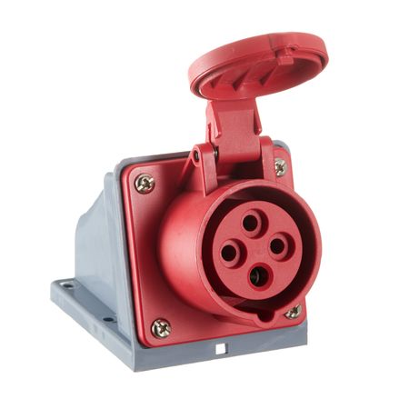 Розетка силовая угловая настенная Dekraft РС-103 с заземлением 3P+PE 3 фазы 16 А 380 В IP44 красная (26192DEK)