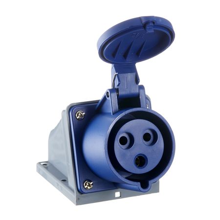 Розетка силовая угловая настенная Dekraft РС-103 с заземлением 2P+PE 1 фаза 32 А 220 В IP44 синяя (26191DEK) м и штерн силовая электроника расчеты и схемотехника